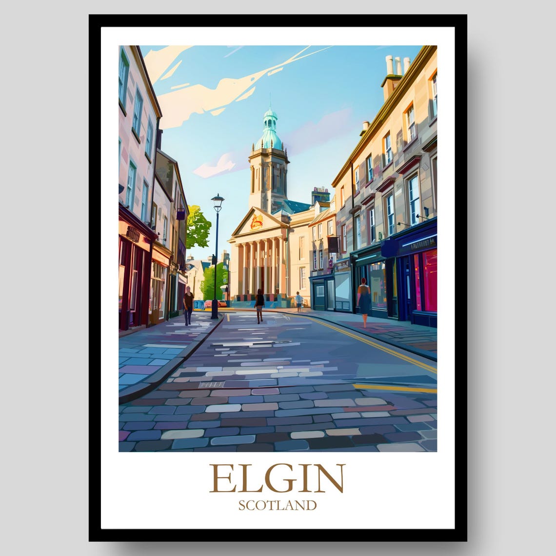 Elgin Scotland Historic High Street Architecture Illustration Poster