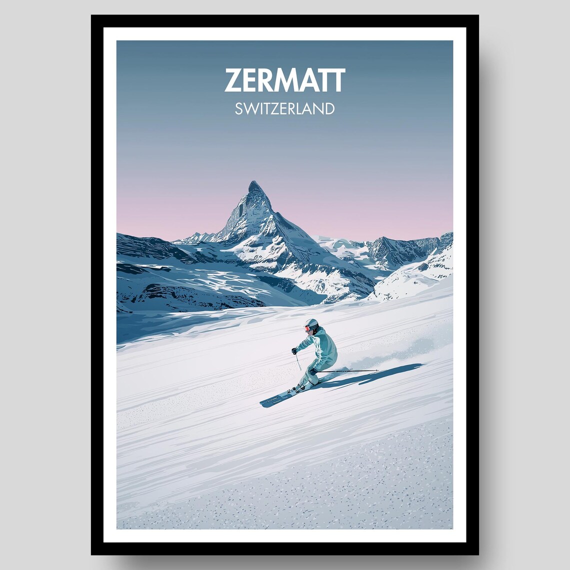 Zermatt Switzerland Matterhorn Skier Snowy Slope Winter Art Poster