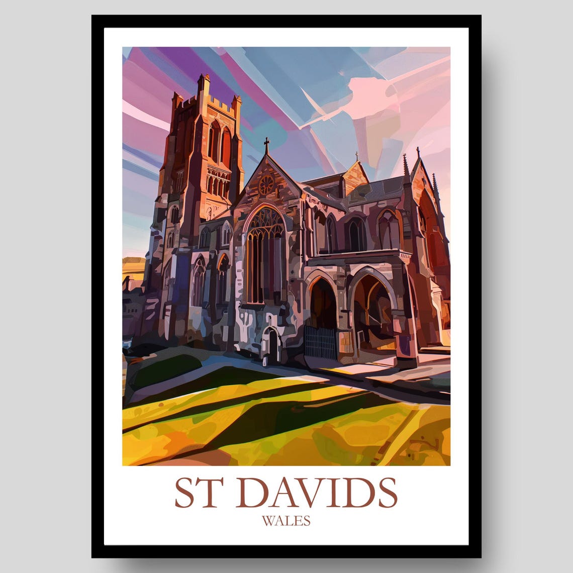 St Davids Wales Cathedral Sunset Gothic Architecture Travel Poster