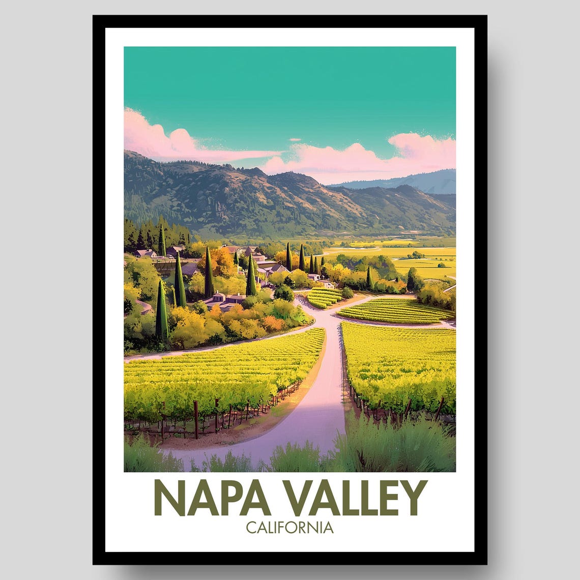 Napa Valley California Lush Vineyard Rows Wine Country Poster