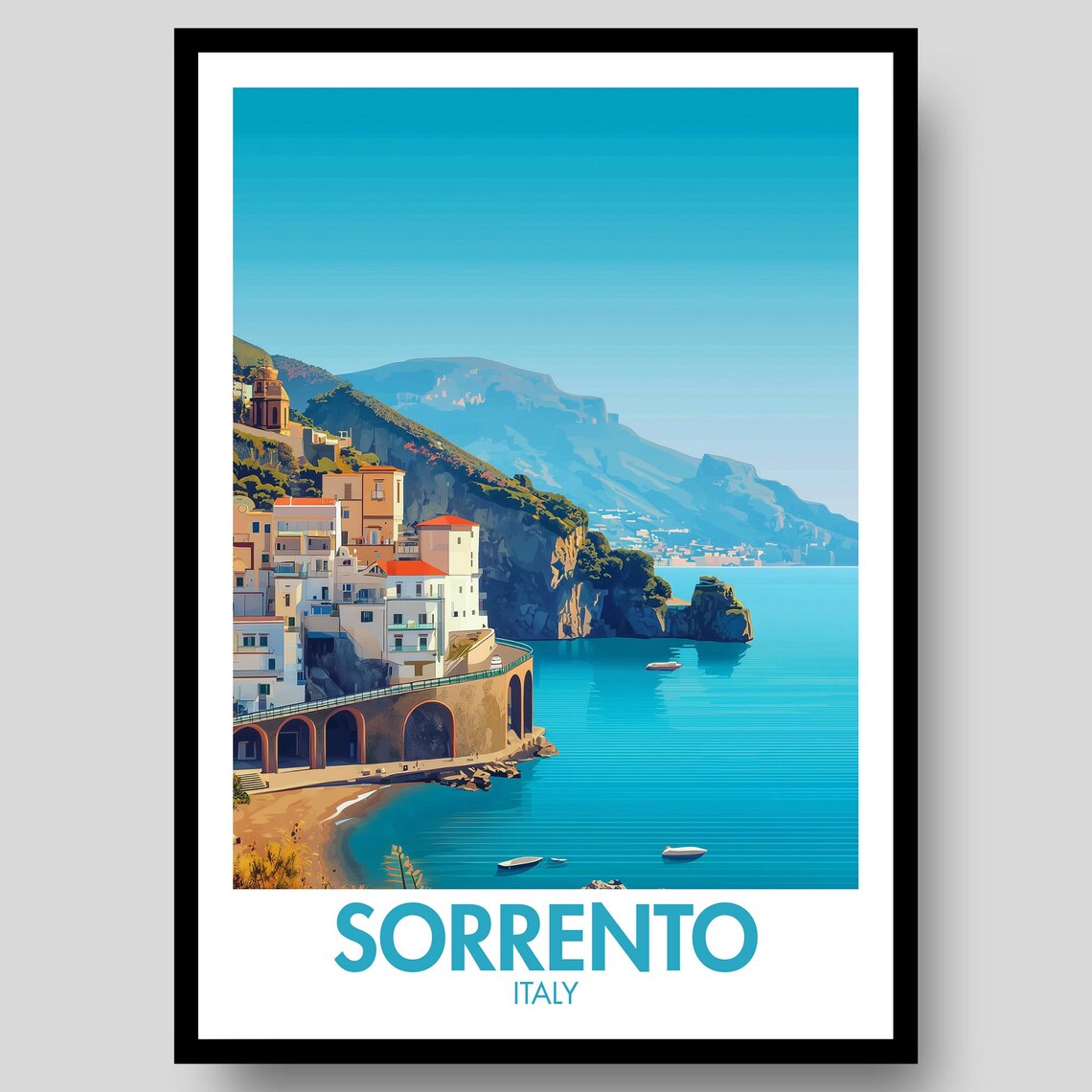 Sorrento Italy Cliffside Village Turquoise Coast Travel Poster