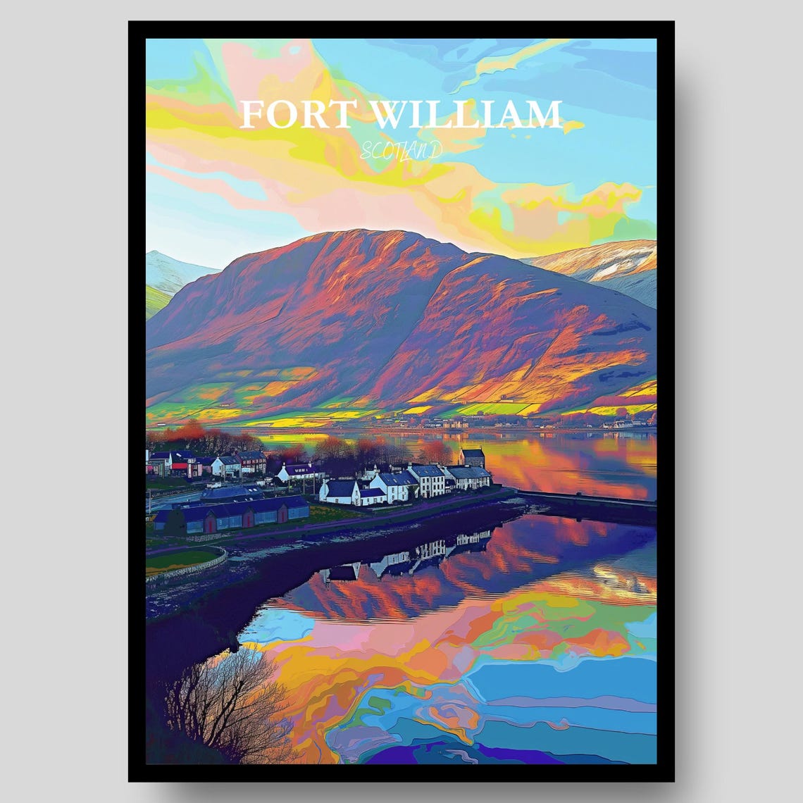 Fort William Scotland Ben Nevis Sunset Loch Reflection Glow Poster