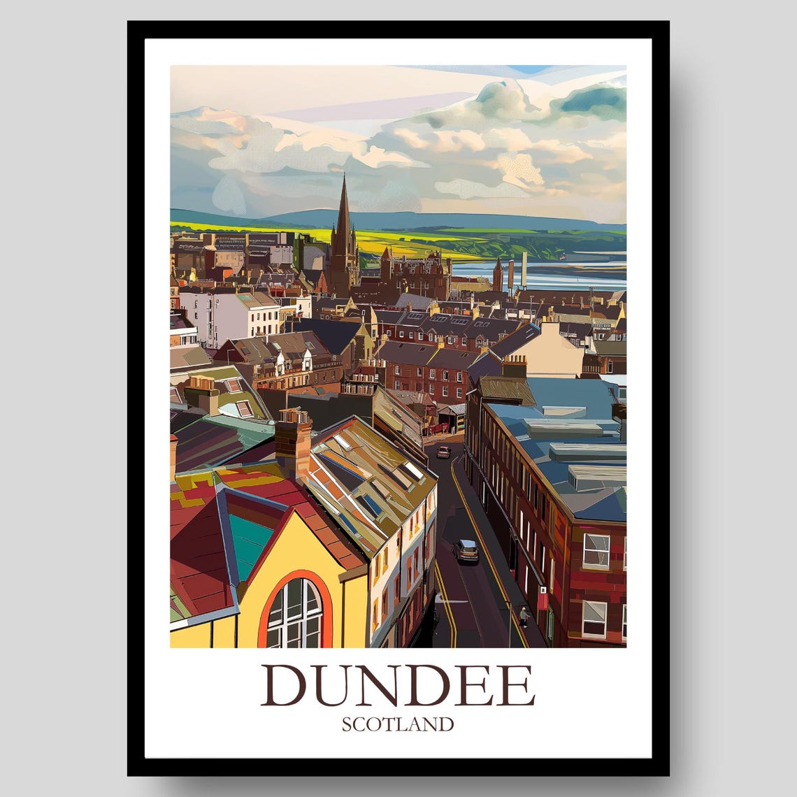 Dundee Scotland Rooftops Spire River Tay Cityscape View Poster