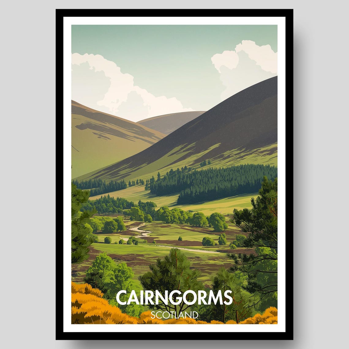 Cairngorms Scotland Highland Glen Retro Landscape Art Travel Poster