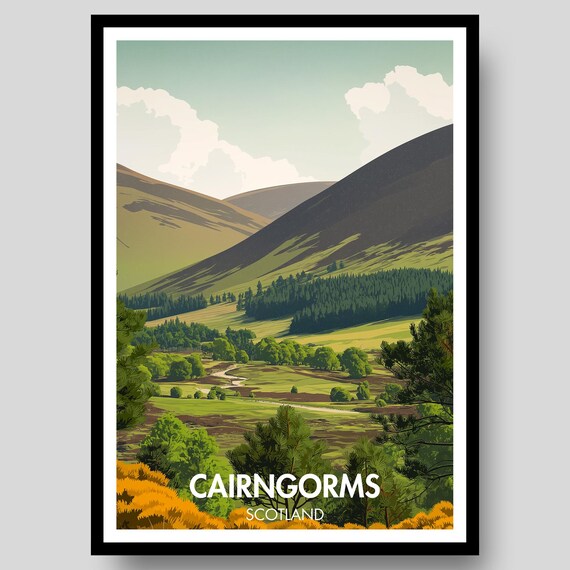 Cairngorms Scotland Highland Glen Retro Landscape Art Travel Poster