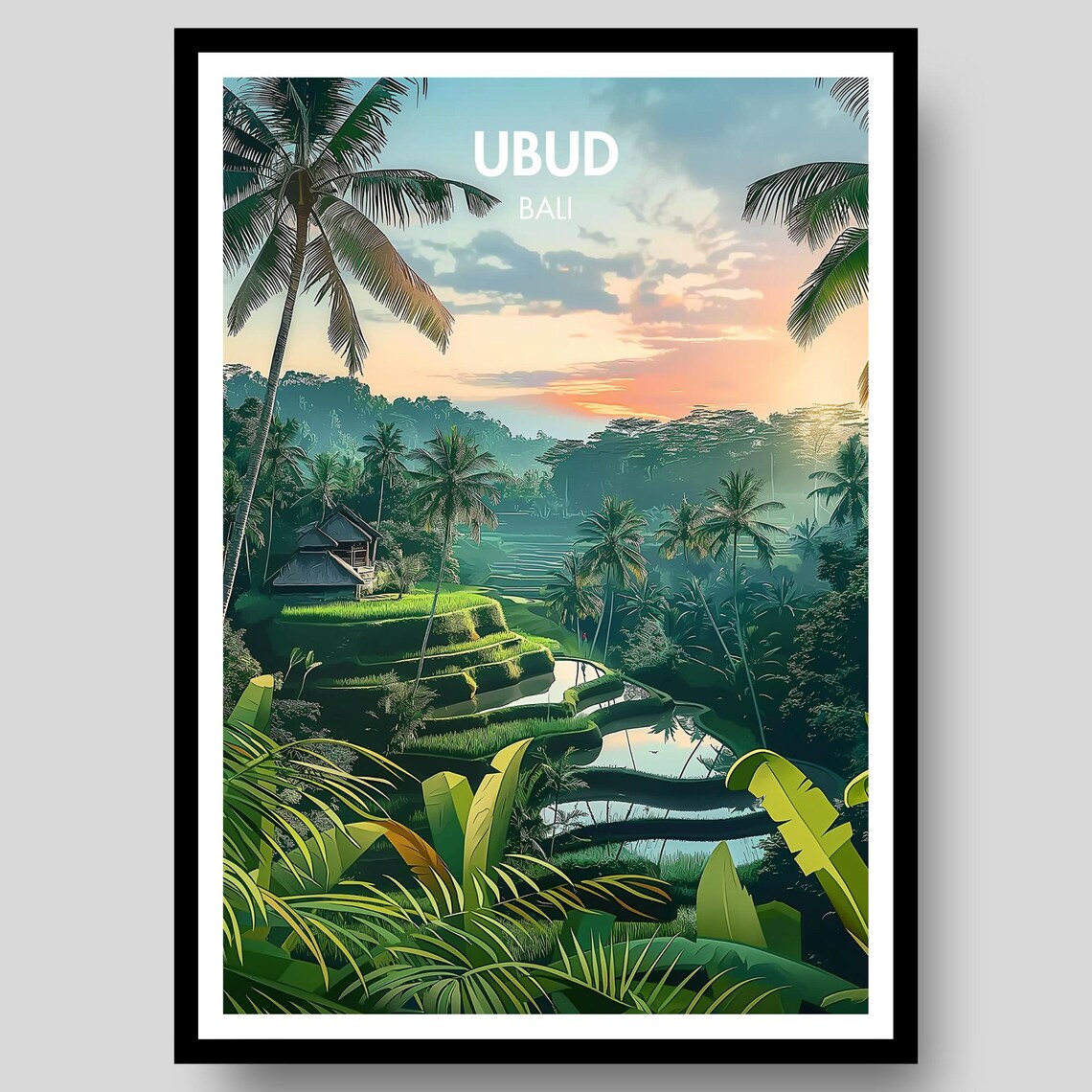 Ubud Bali Travel Poster, Balinese Decor Art