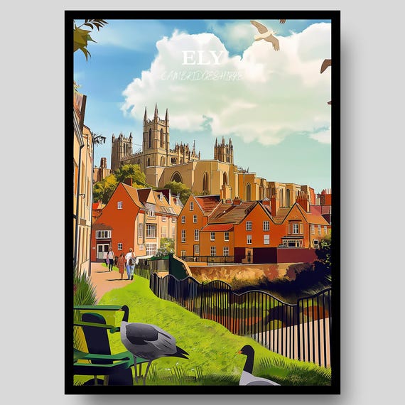 Ely Poster Cambridgeshire Print Cathedral Cambridge Retro