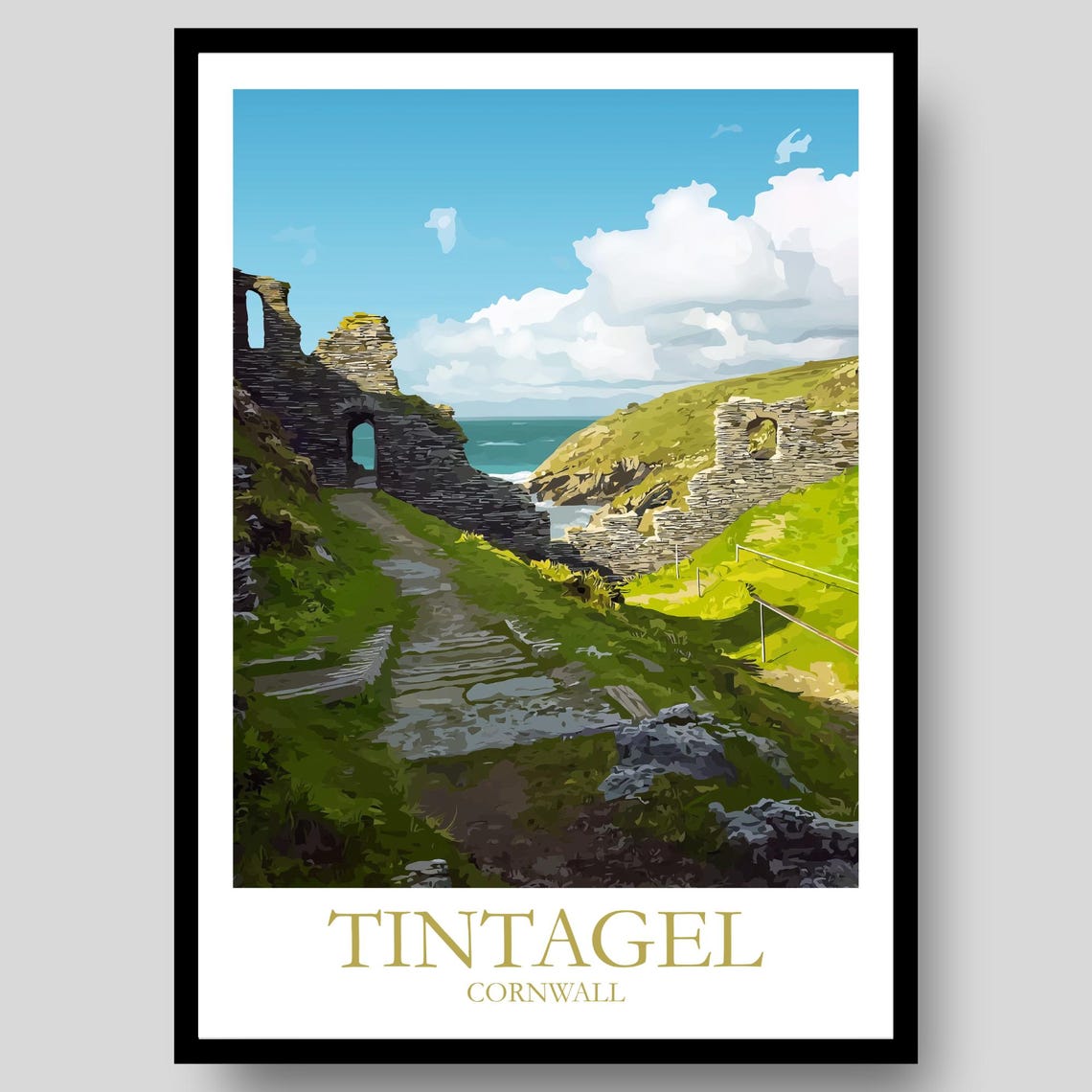 Tintagel Cornwall Castle Ruins Coastal Path History Travel Poster