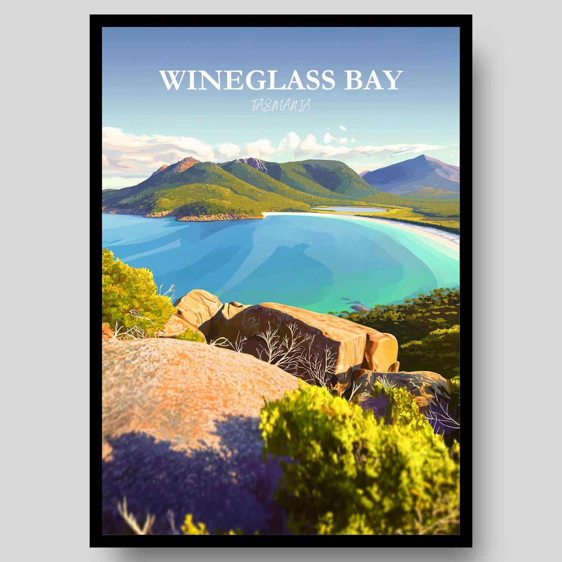 Wineglass Bay Tasmania Curved Bay Granite Rocks Mountain Poster