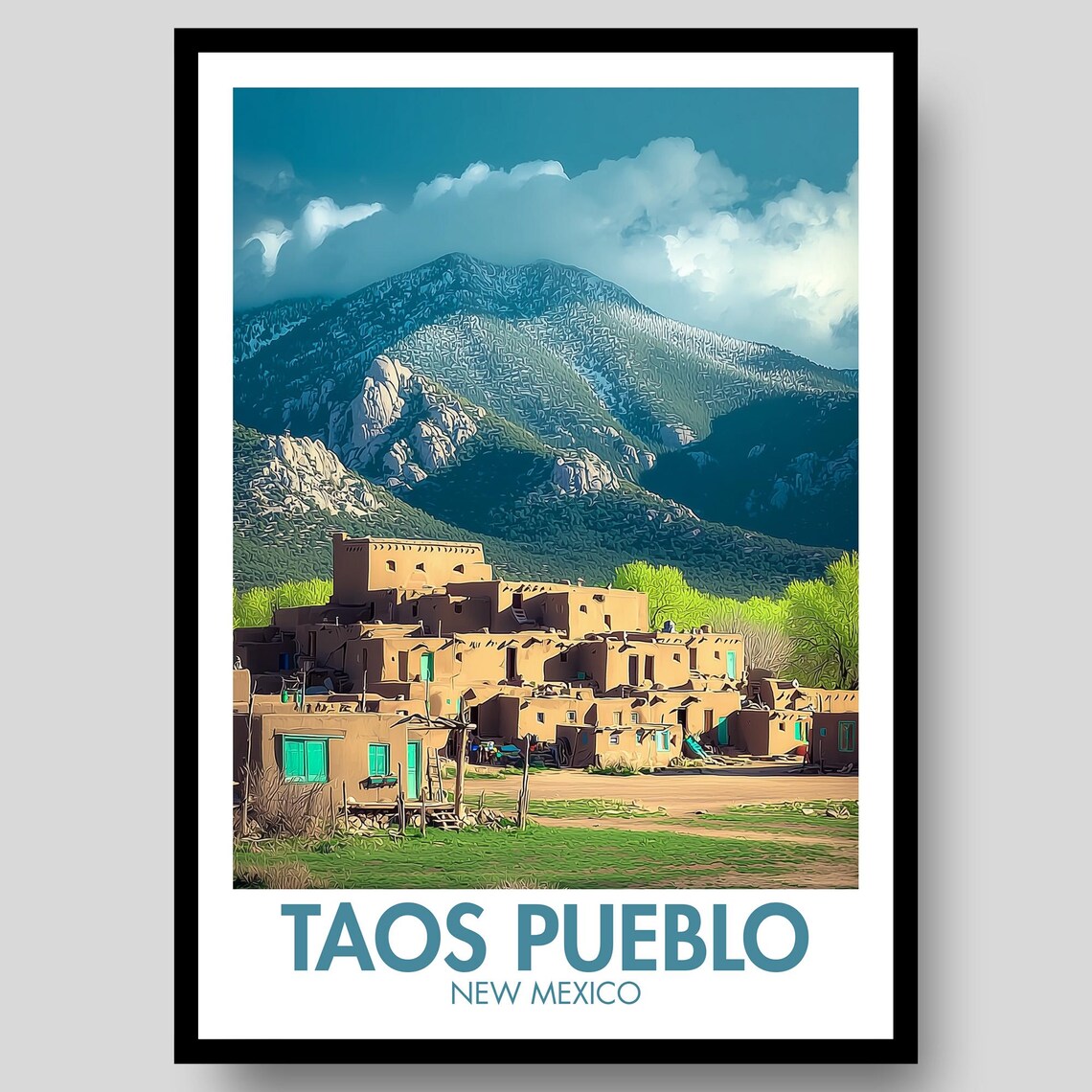 Taos Pueblo, New Mexico Travel Poster Art Print