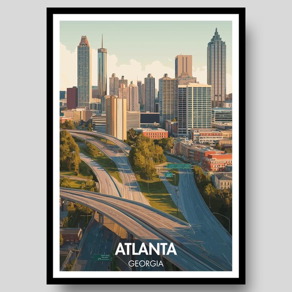 Atlanta Georgia Downtown Skyline Highway Interchange Travel Poster