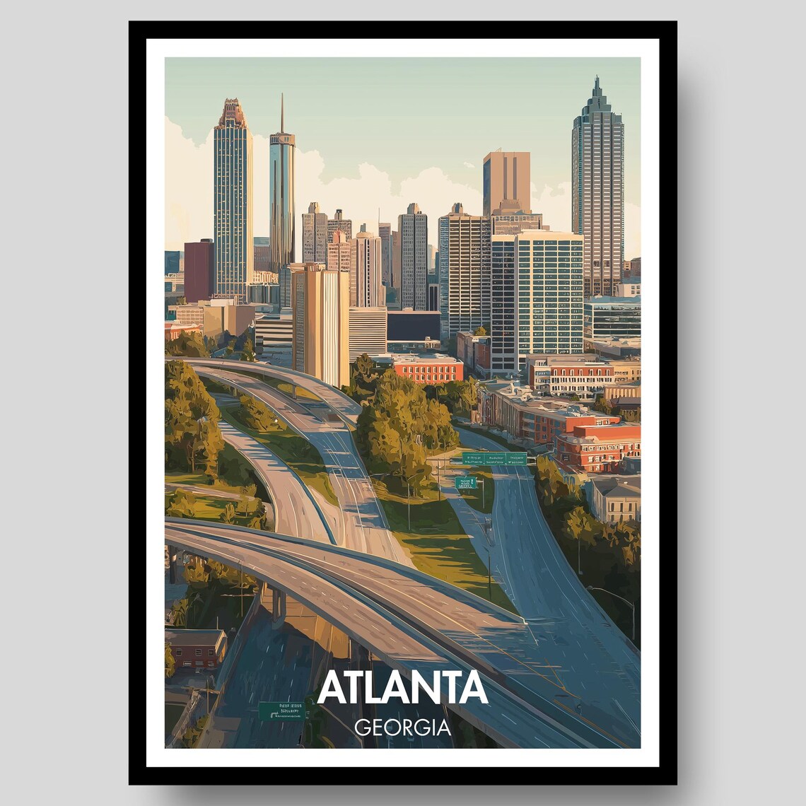 Atlanta Georgia Downtown Skyline Highway Interchange Travel Poster