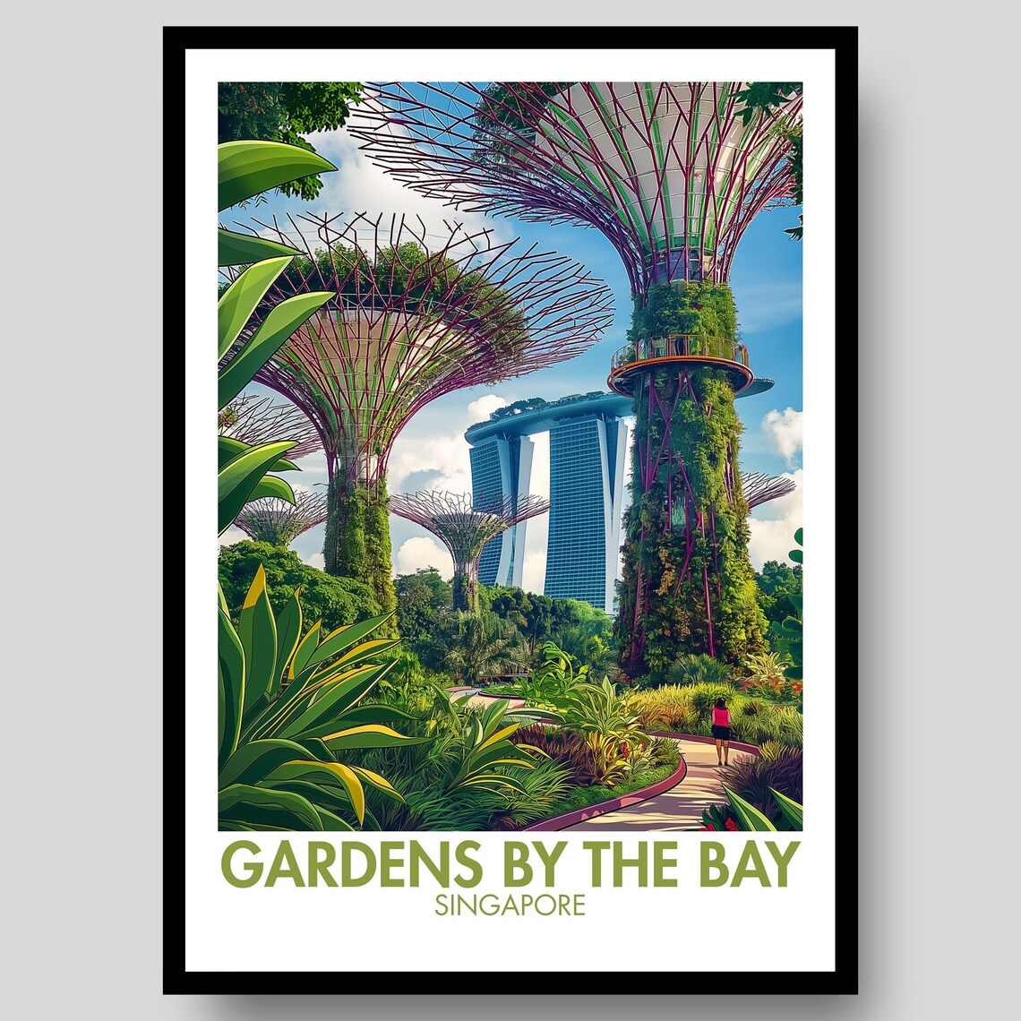 Gardens by the Bay Singapore Supertrees Lush Garden Travel Poster