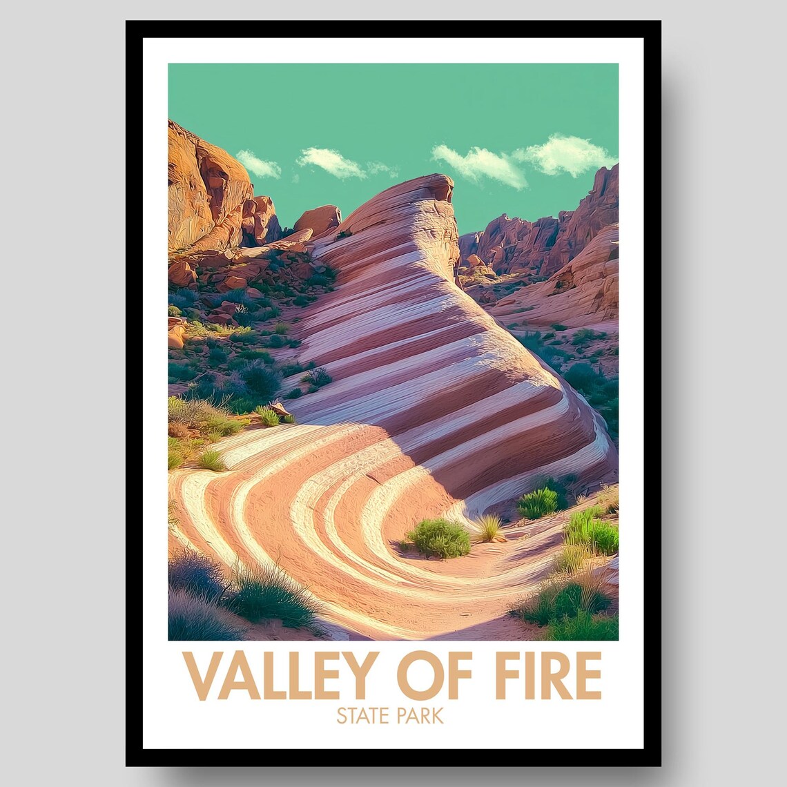 Valley of Fire State Park Striped Sandstone Illustrated Desert Poster