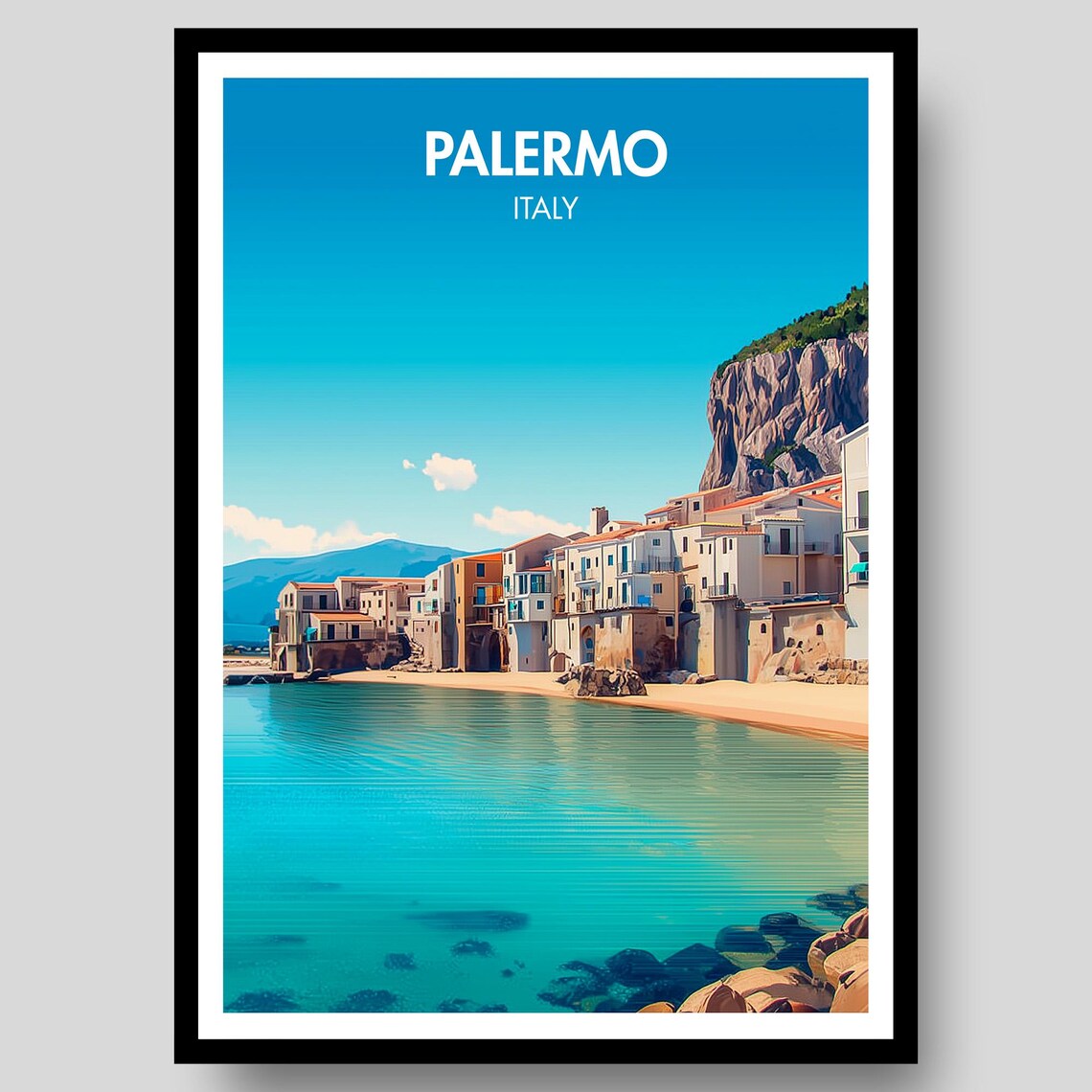 Palermo Italy Sicily Coast Turquoise Sea Old Town Travel Poster Art