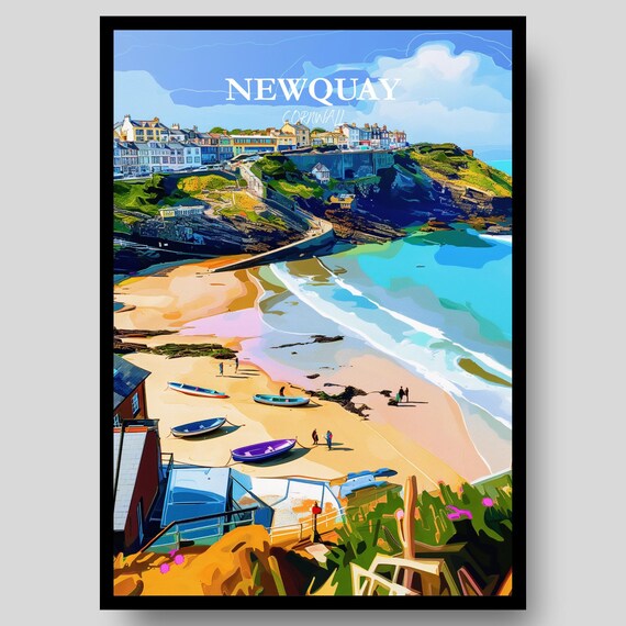 Newquay Poster Cornwall Print Cornish Gift Wall Art Surf Fistral Beach