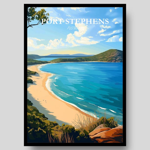 Port Stephens Poster Australian Wall Art Newcastle Australia Sydney