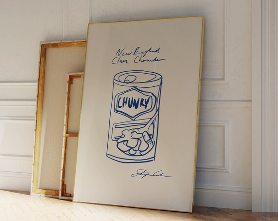 New England Clam Chower Poster Retro Drink Seafood Print Nautical Art Kitchen Hand Drawn Food Lovers Gift Fish