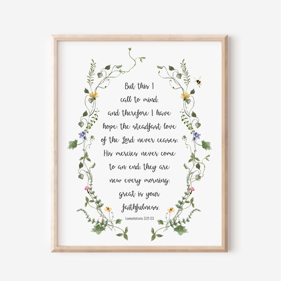 Lamentations 32123 Steadfast Love Botanical Wreath Scripture Poster