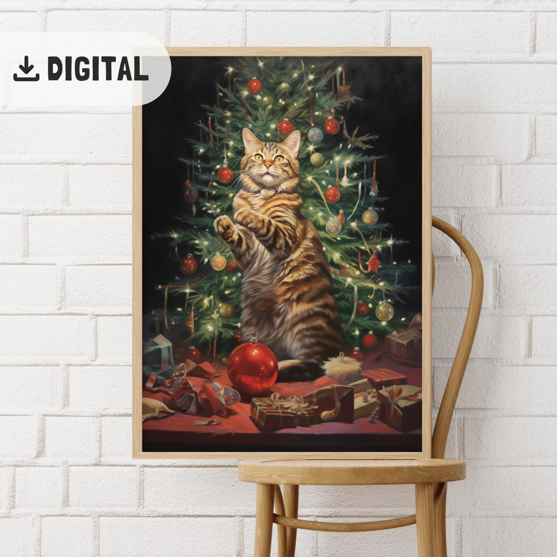 Brown Tabby Cat Standing Before Christmas Tree Gifts Poster Gift - Image 2