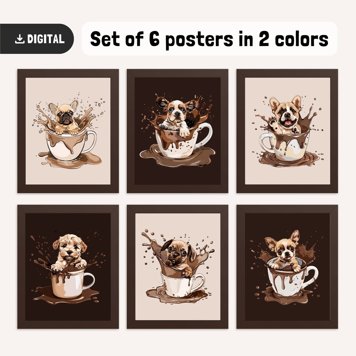 Cute Coffee Art Set Dog Wall Art Modern Coffee Poster Aesthetic Kitchen Decor Coffee Lover Gift Trendy Kitchen Prints Coffee Splash Wallart