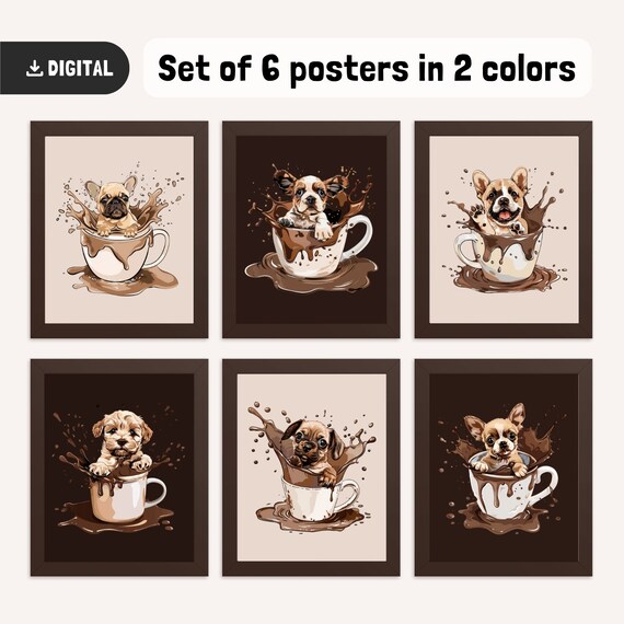 Cute Coffee Art Set Dog Wall Art Modern Coffee Poster Aesthetic Kitchen Decor Coffee Lover Gift Trendy Kitchen Prints Coffee Splash Wallart
