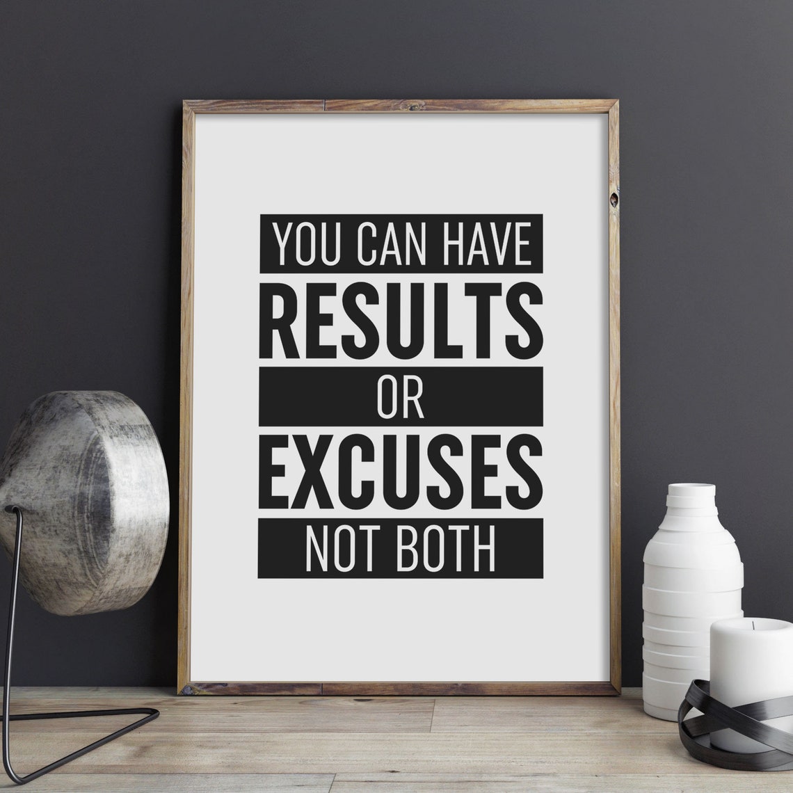 Results Or Excuses Not Both Gym Motivation Bold Quote Poster - Image 2