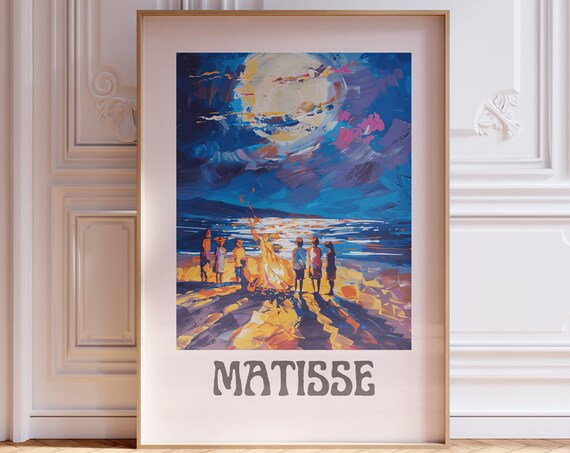 Henri Matisse Moonlit Ocean Beach Bonfire Gathering Night Poster