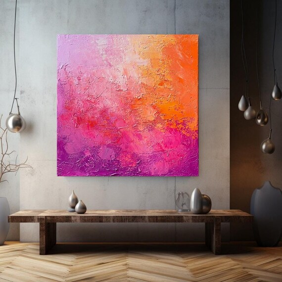 Pink Orange Abstract Above Bed Decor Pink Wall Art Abstract Wall Art Living Room Wall Art Aesthetic Wall Art Trendy Wall Art