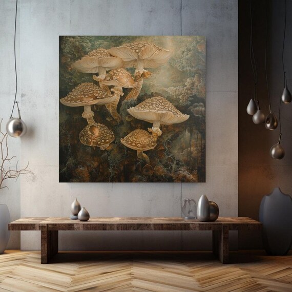 Moody Forest Mushroom Wall Art Black Framed Wall Art Botanical Home Decor Vintage Cottagecore Art Ready To Hang Wall Decor