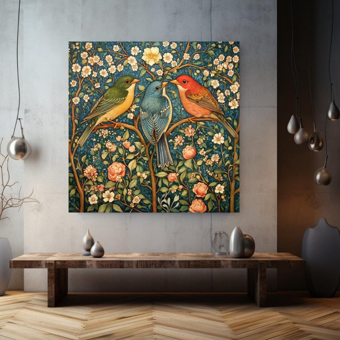 Birds, William Morris-Inspired Vintage Art Print