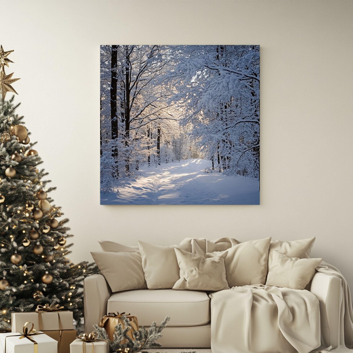 Winter Forest Christmas Art Print, Winter Trees