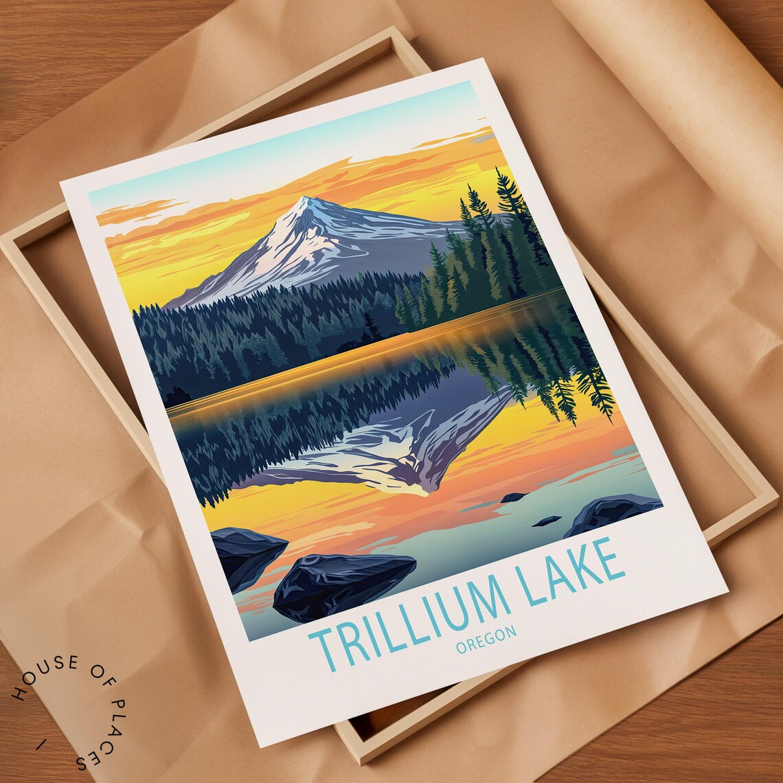 Trillium Lake Travel Poster, Oregon Wall Art Print - Image 2