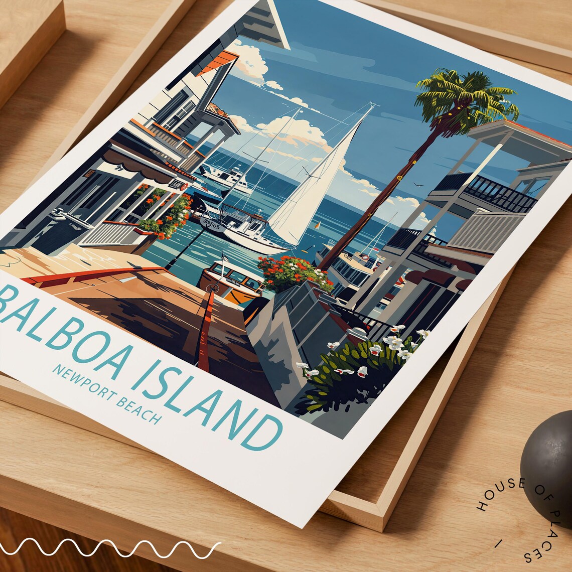 Balboa Island Marina Street Sailboats Newport Beach Travel Poster - Image 3