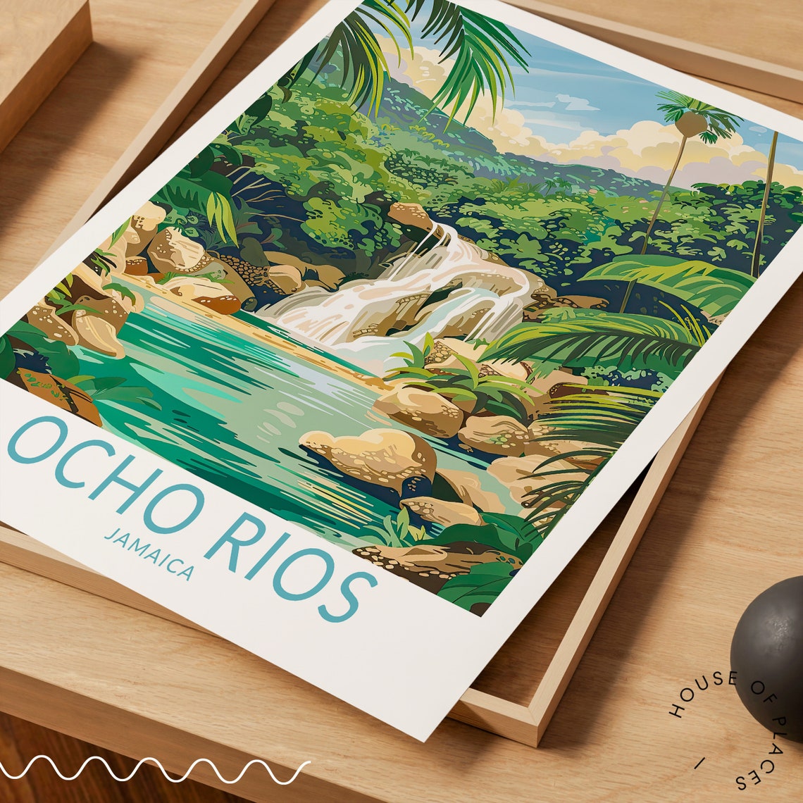 Ocho Rios Jamaica Waterfall Jungle Paradise Retro Travel Poster - Image 3