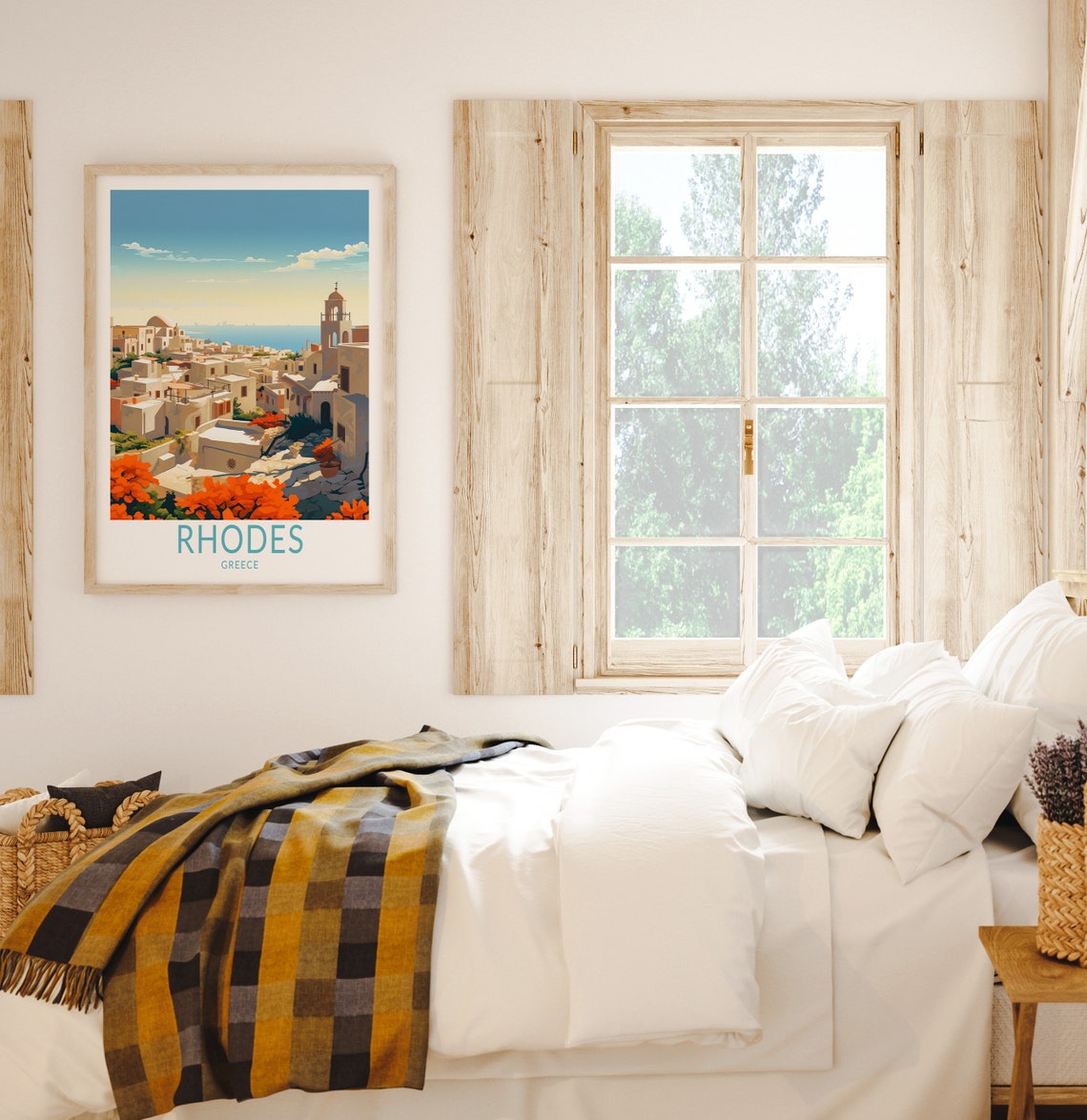 Rhodes Greece Old Town Whitewashed Hillside Aegean Travel Poster - Image 2