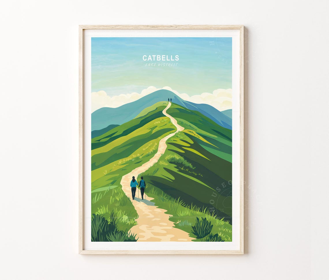 Catbells Lake District Travel Print Cumbria England Wall Art Catbells Travel Poster Personalised Gifts Minimalist Travel Poster - Image 3