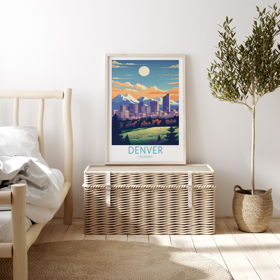 Denver Colorado Golden Hour Skyline Mountain View Travel Poster - Image 3
