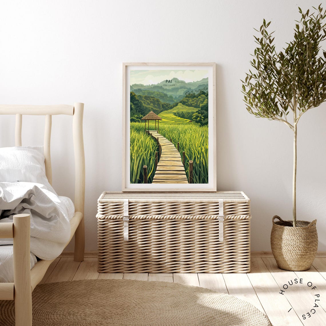 Pai Thailand Emerald Rice Paddies Boardwalk Mountain View Poster - Image 2