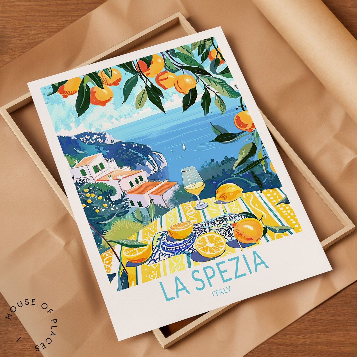 La Spezia Italy Sunny Lemon Coast Terrace Overlook Travel Poster - Image 2