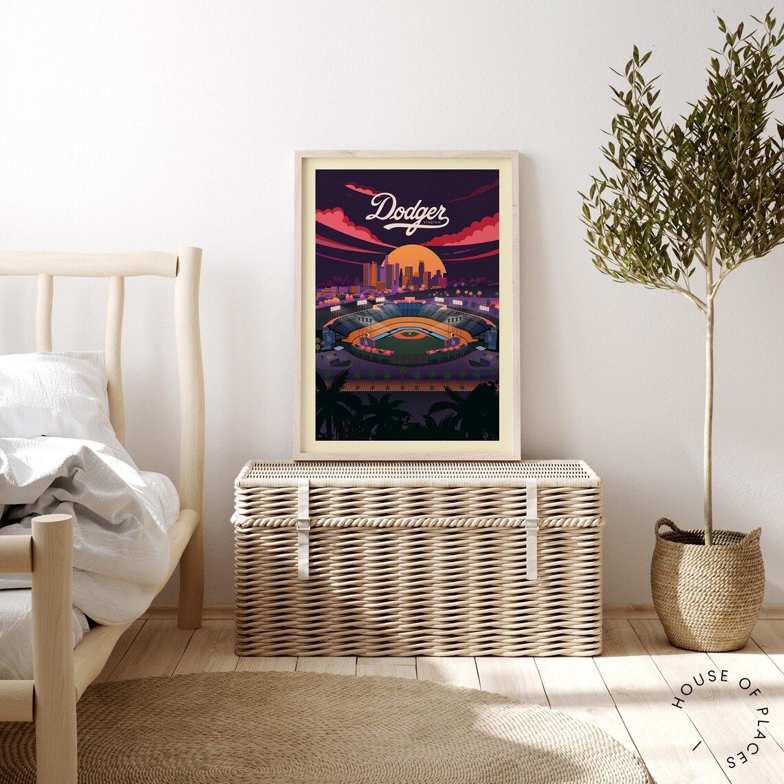 Dodger Stadium Night Game Los Angeles Skyline Baseball Art Poster - Image 2
