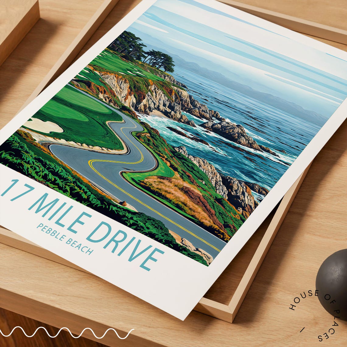 17 Mile Drive Pebble Beach Travel Poster Coastal Golf Course View - Image 3