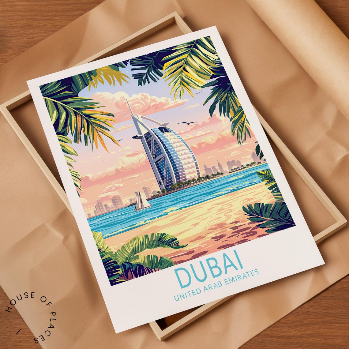 Dubai Burj Al Arab Beach Sunset United Arab Emirates Travel Poster - Image 2