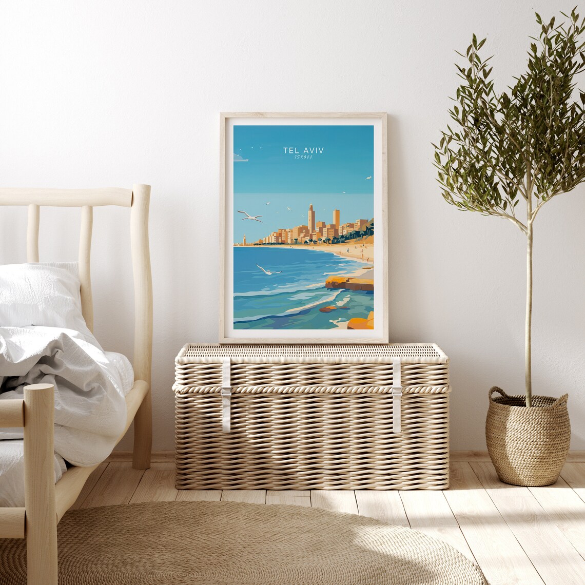 Tel Aviv Israel Coastal City Beach Skyline Vintage Travel Poster - Image 3