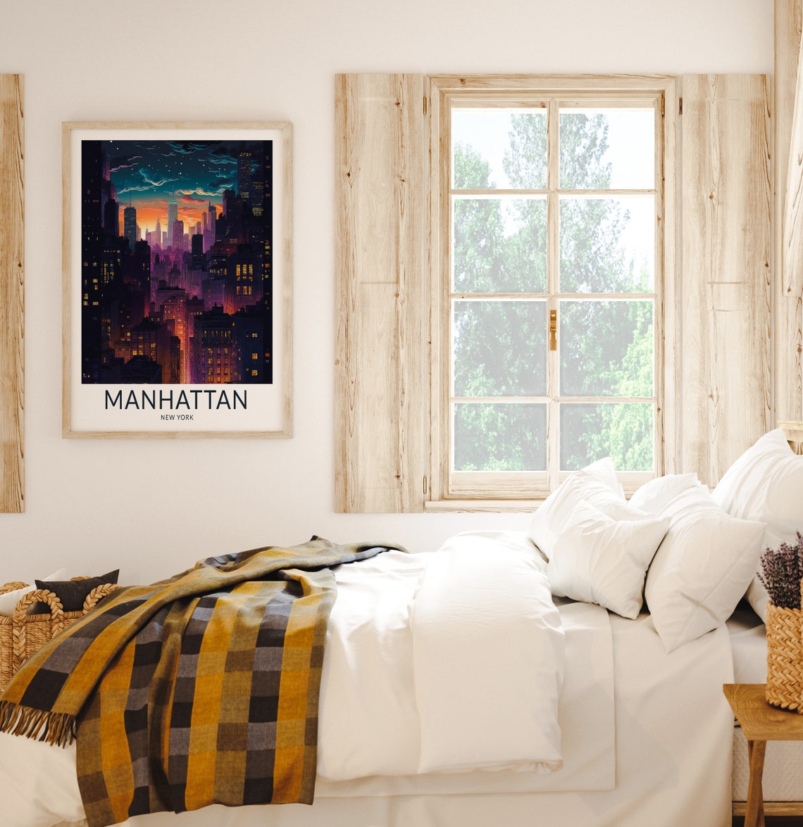 Manhattan Dark Night Skyline Sunset New York City Vintage Poster - Image 2