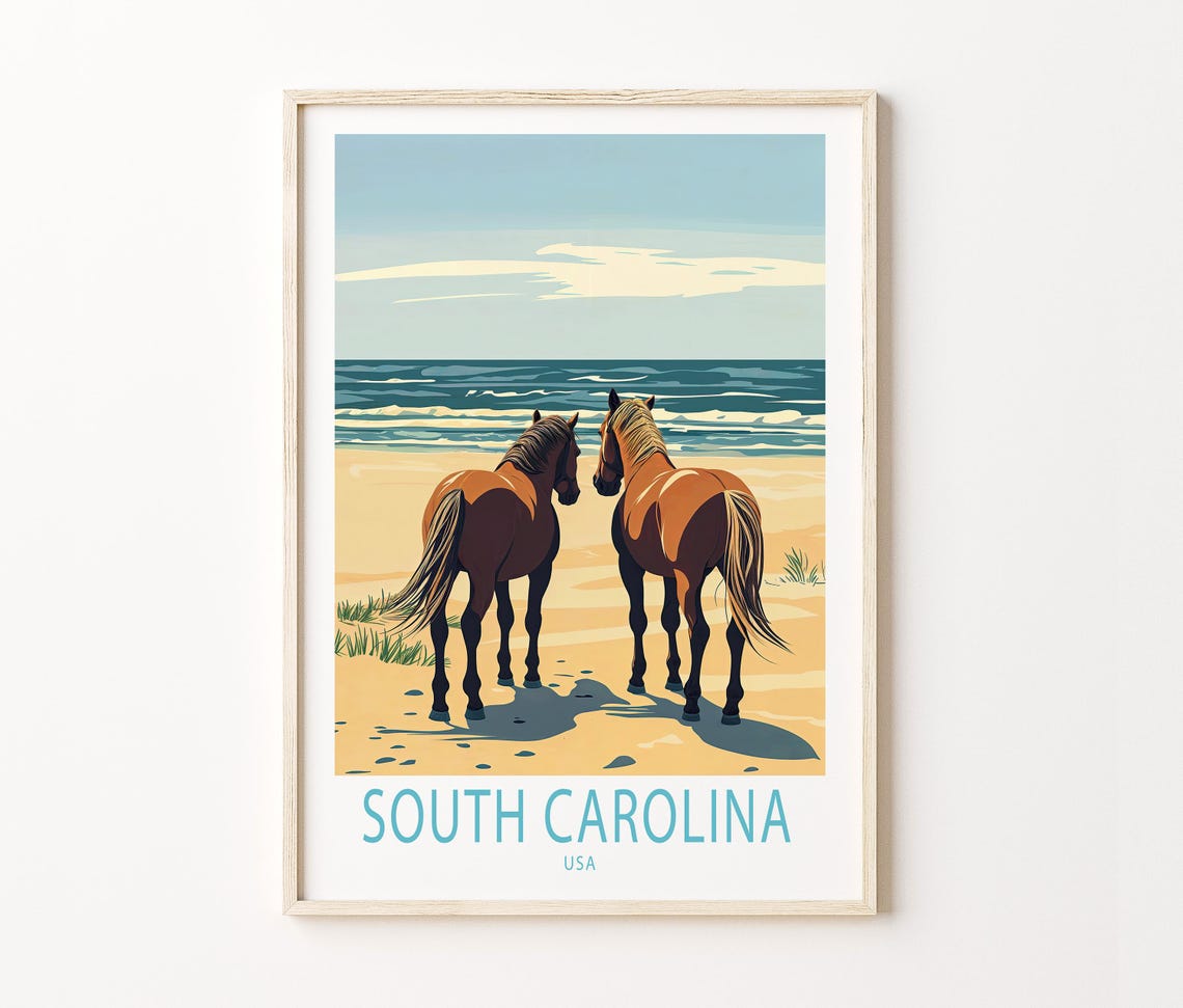South Carolina Usa Poster Usa Wall Art Print South Carolina Horse Travel Print Birthday Present Home Decor Gifts - Image 3