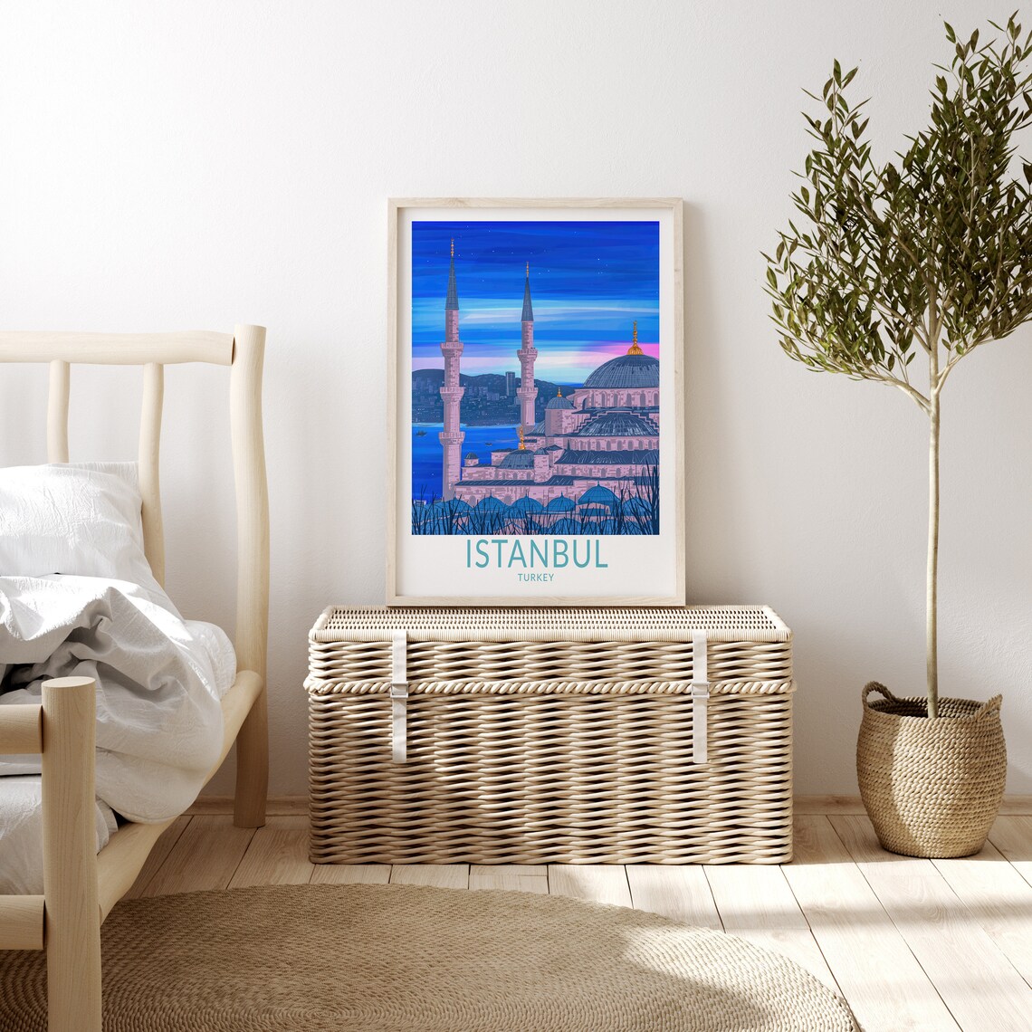Istanbul Turkey Blue Mosque Twin Minarets Night Skyline Travel Poster - Image 3