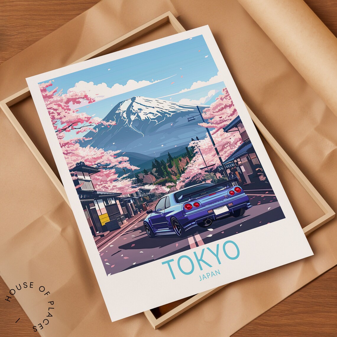 Tokyo Japan Travel Poster, Tokyo Drift GTR 34 - Image 2