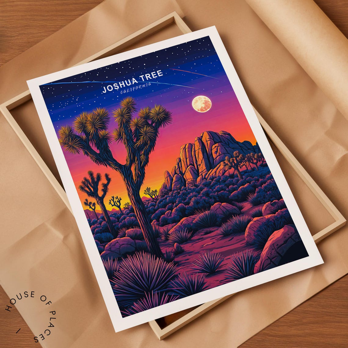 Joshua Tree California Starry Night Desert Travel Poster Full Moon - Image 2