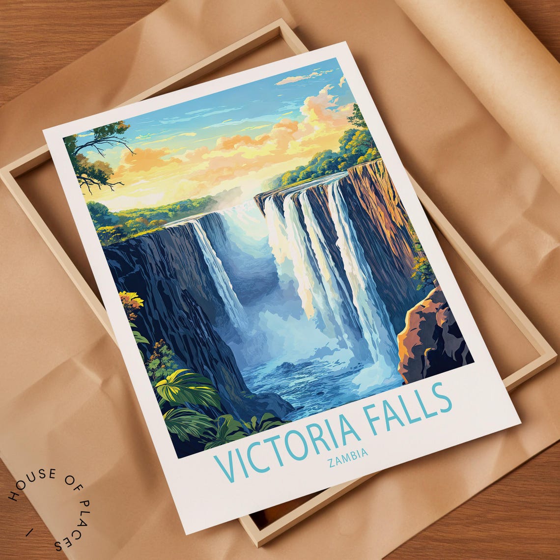 Victoria Falls Zambia Travel Poster Zambia Wall Art Victoria Falls Travel Poster Birthday Present City Personalised Gifts - Image 2